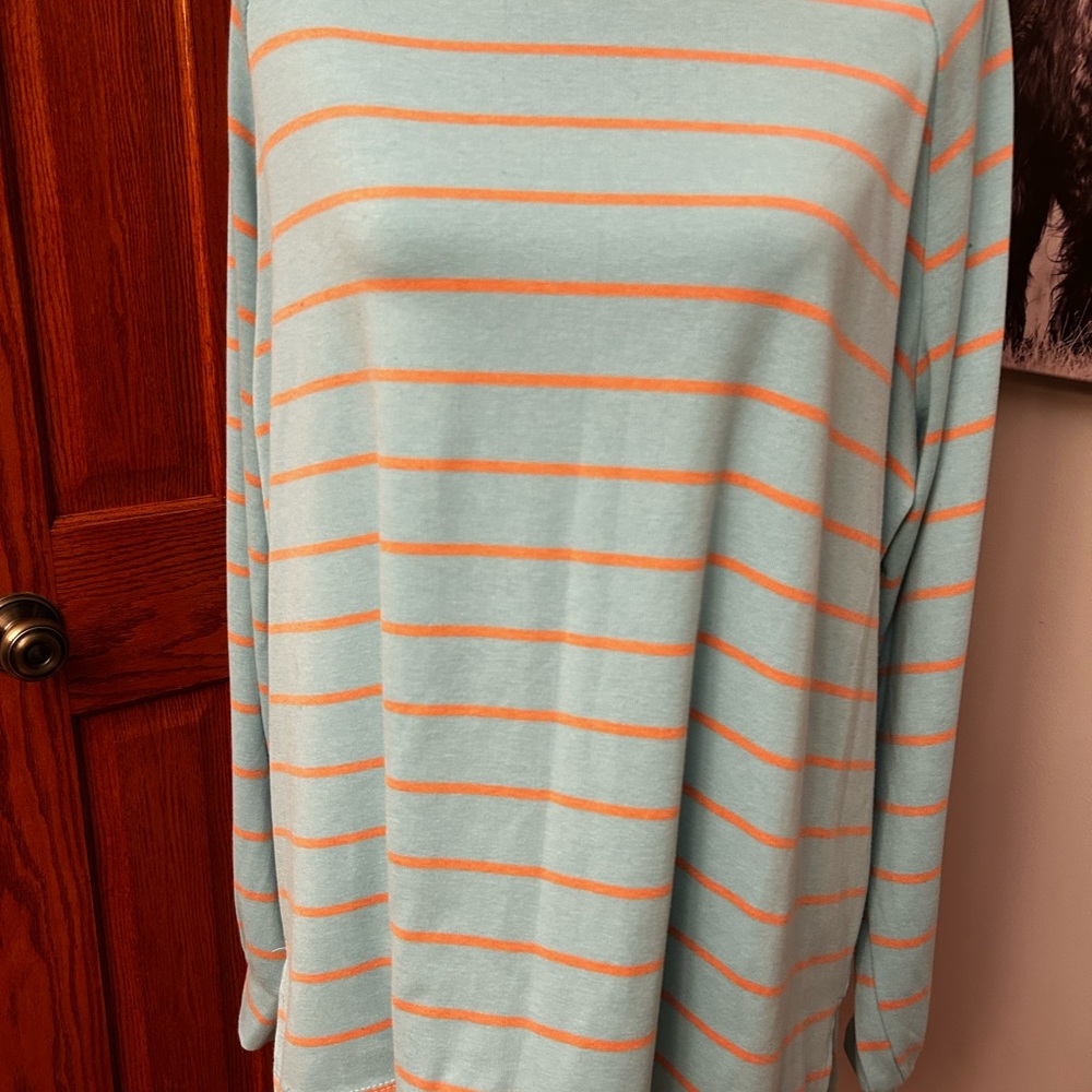 White Birch Aqua and Orange Striped Top
